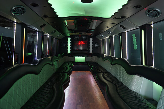 party bus interior with one of the best sound systems for vehicles